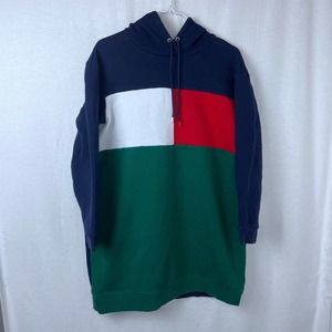 Mens Tommy Hilfiger Colorblock 3/4 Sleeve Hoodie Sweatshirt Medium Green Navy